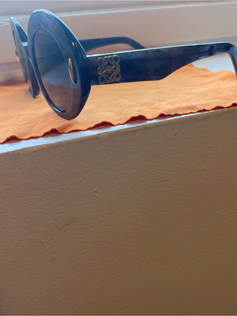Loewe Round Oversized Sunglasses in Blue with Gold Logo